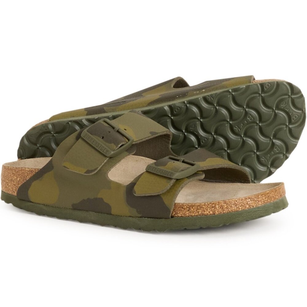 Birkenstock Arizona Camo Slide Sandals in Green and Brown